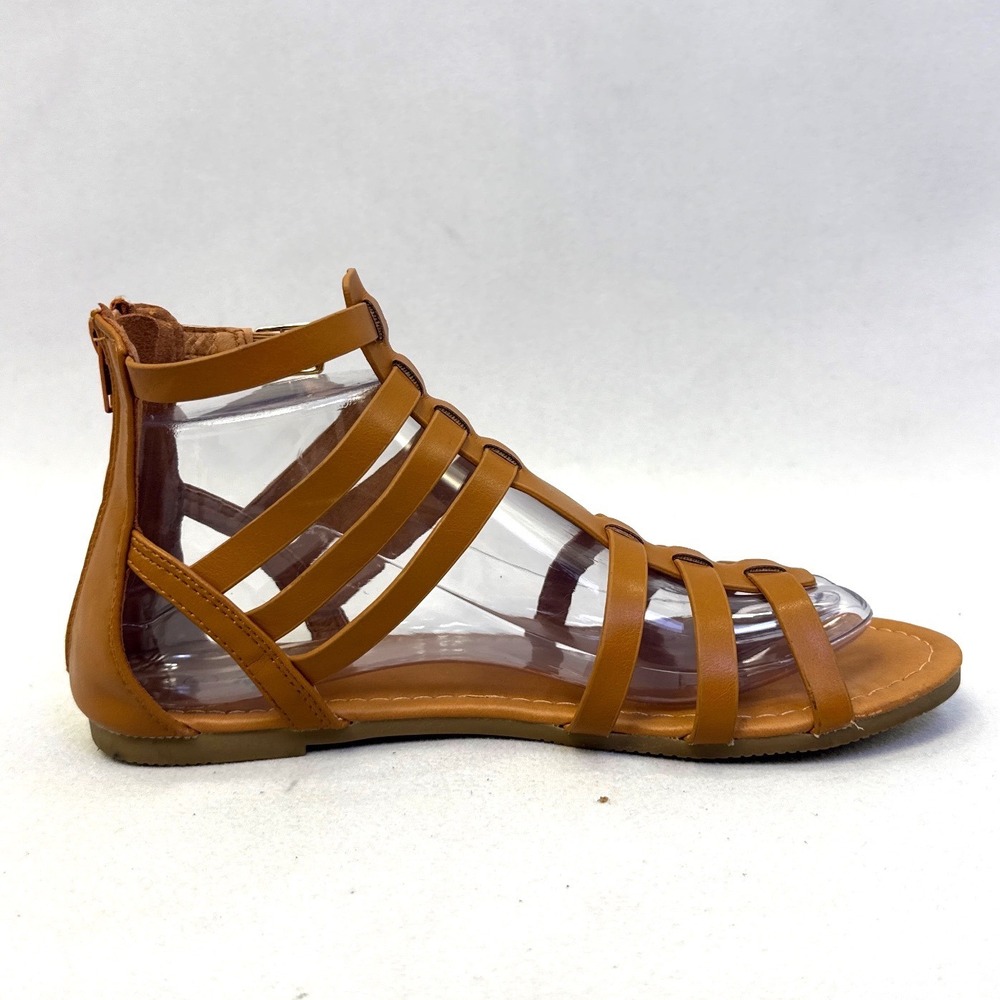 Trary Womens Tan Brown Strappy Gladiator Sandals Back Zip Flat Shoes Size 8 - Picture 5 of 8